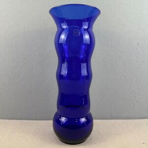 Blenko 9729 Cobalt Blue‎ Ribbed Vase Matt Carter Label 15"